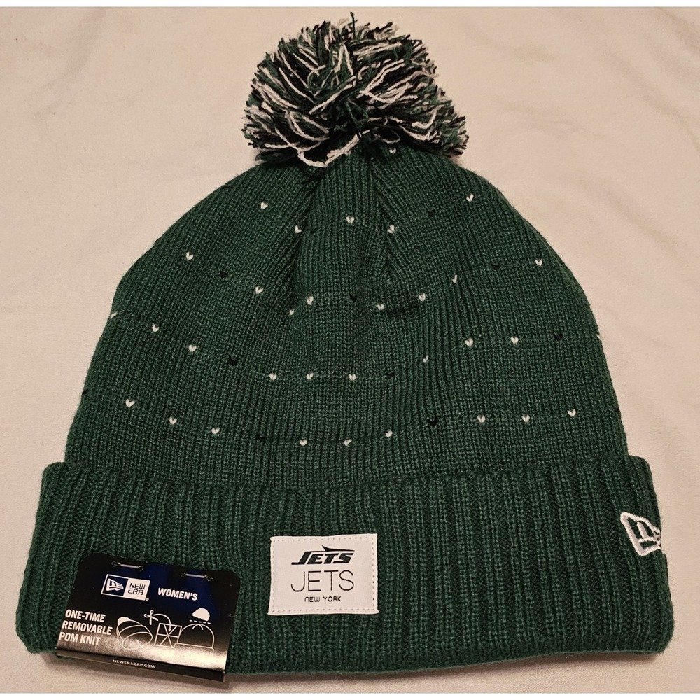 NWT NFL New York Jets Knit Beanie Removable Pom Pom New Era Green Women's